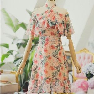 Off shoulder halter neck dress